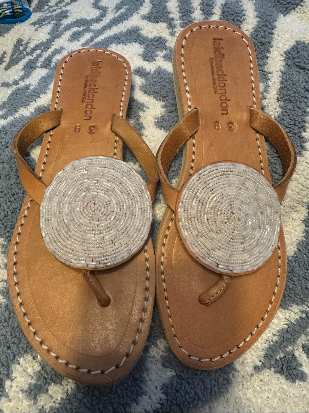 Laidback London Tan Leather Beaded Circle Thong Sandals